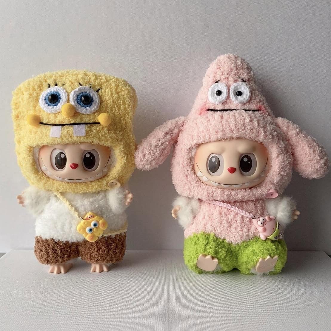 crochet labubu clothes of SpongeBob and Patrick Star