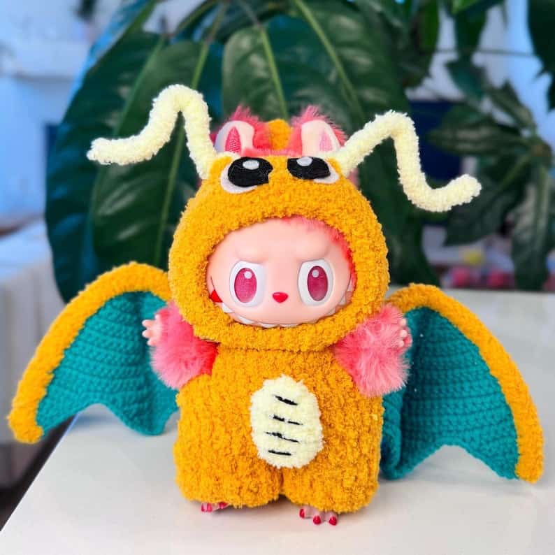 Labubu Dragonite-Inspired Crochet Outfit – Handmade Pokémon Costume
