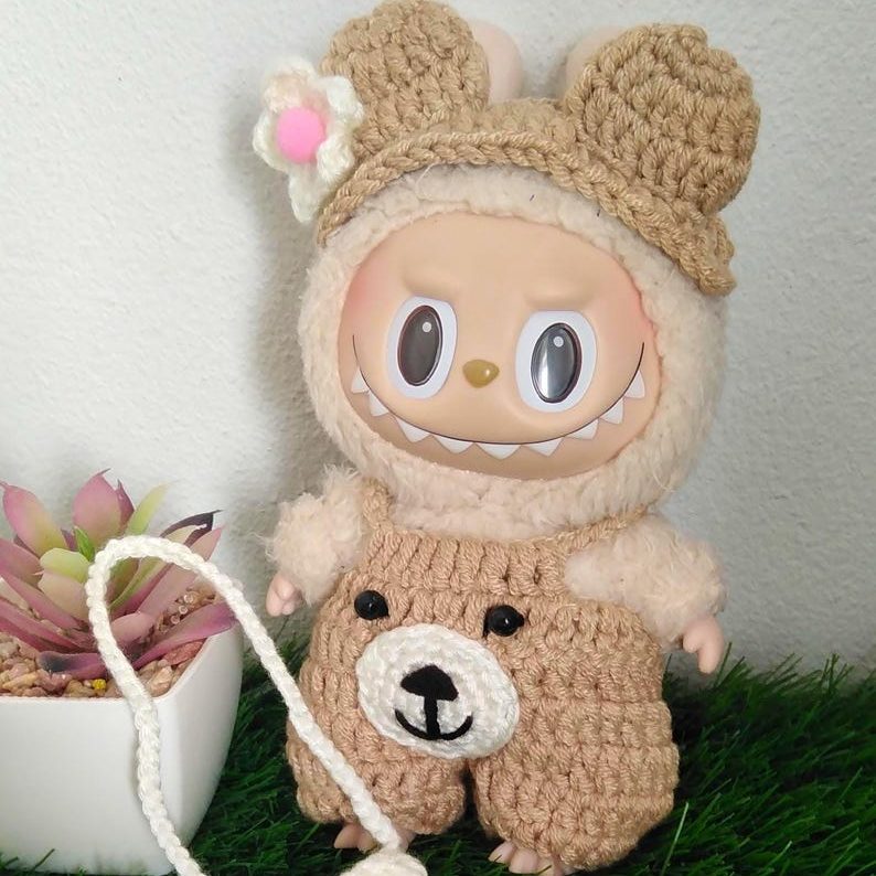 Handmade Labubu Crochet outfit, Playfull Bear costume