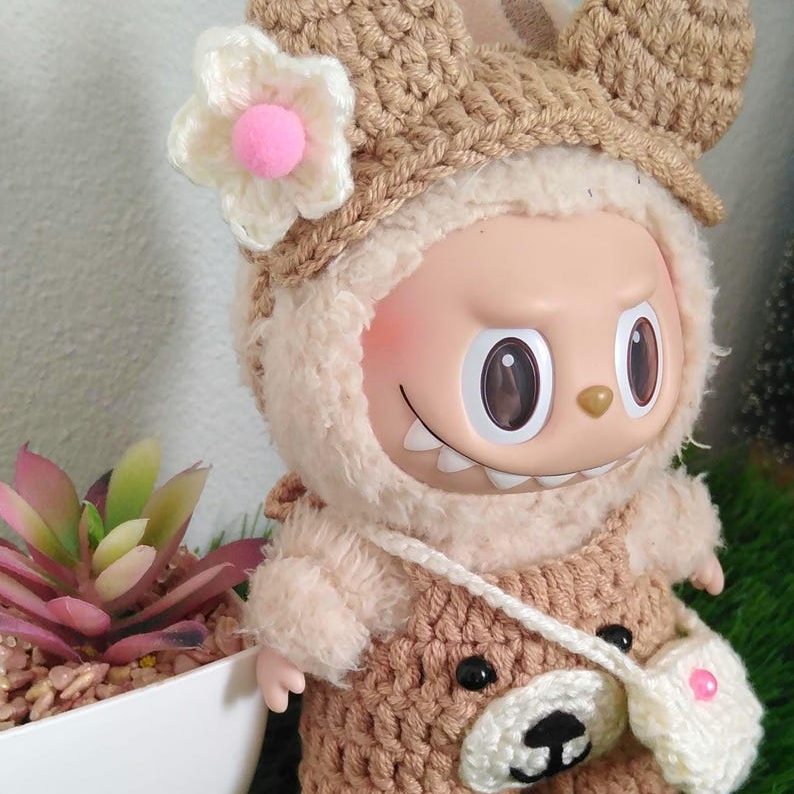 Handmade Labubu Crochet outfit, Playfull Bear costume