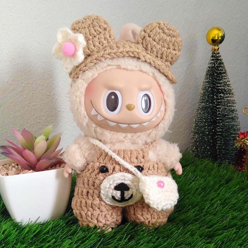 Handmade Labubu Crochet outfit, Playfull Bear costume
