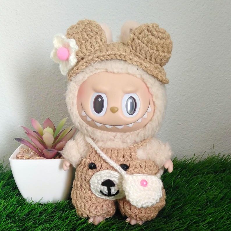 Handmade Labubu Crochet outfit, Playfull Bear costume