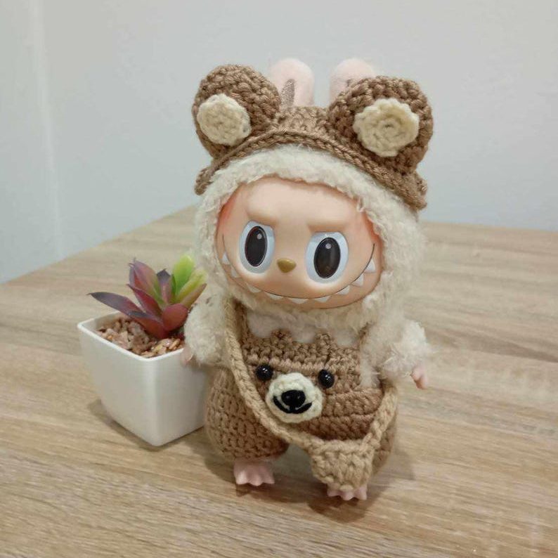 Handmade Labubu Crochet outfit, Playfull Bear costume