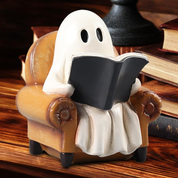 Halloween Ghost Reading Book Figurine