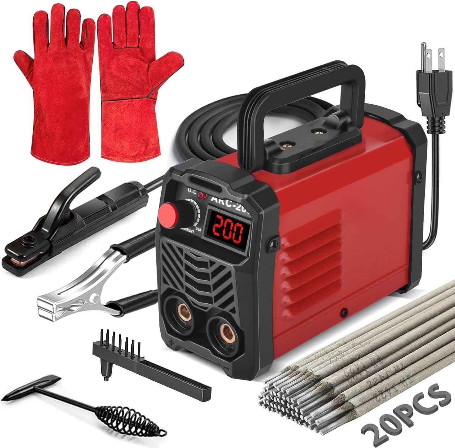 200Amp 20PCS Rods Stick Welder, Super MINI Portable Welding Machine, IGBT Inverter Welder Machine 110V with Hot Start Arc Force Anti-Stick, for 1/16"-1/8" Rod ARC Welder, 2 Chip Hammers