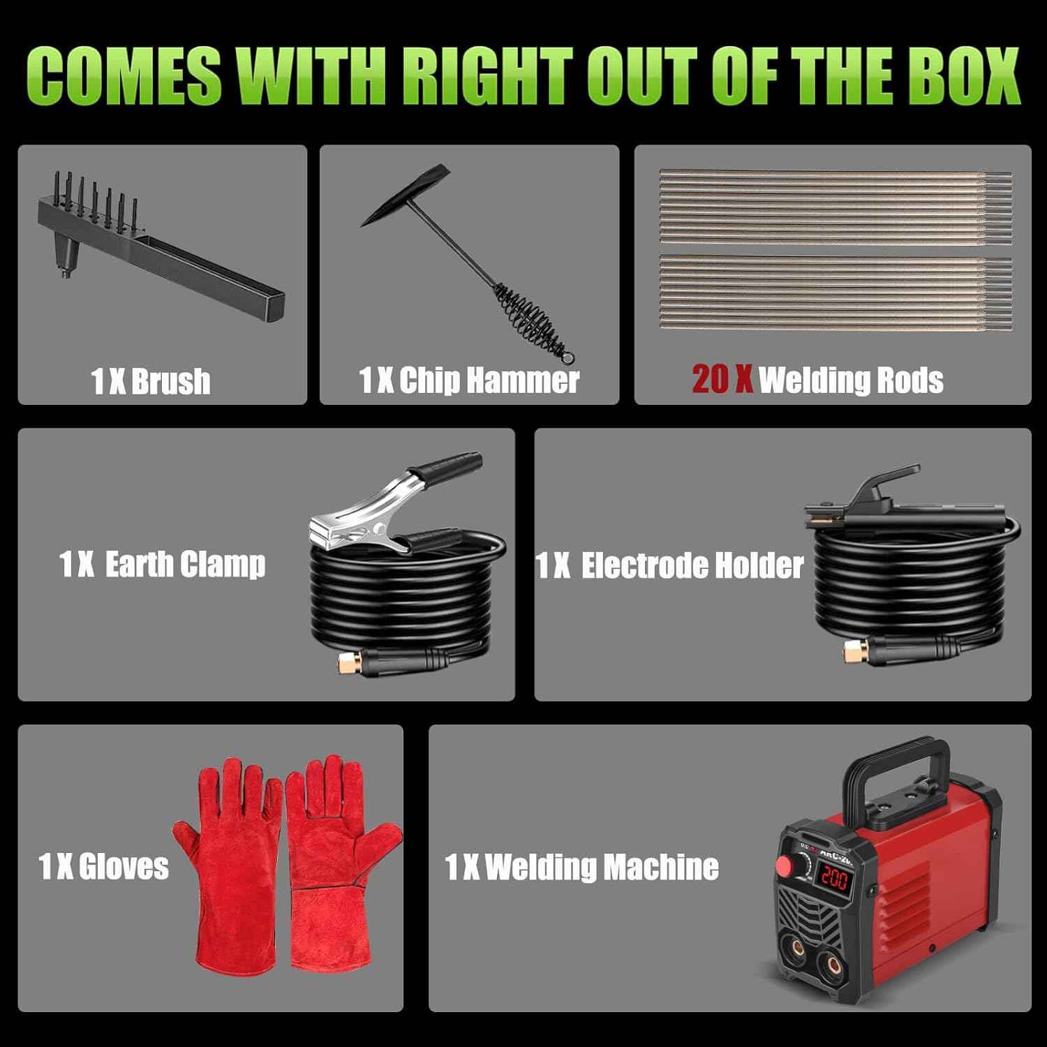 200Amp 20PCS Rods Stick Welder, Super MINI Portable Welding Machine, IGBT Inverter Welder Machine 110V with Hot Start Arc Force Anti-Stick, for 1/16"-1/8" Rod ARC Welder, 2 Chip Hammers