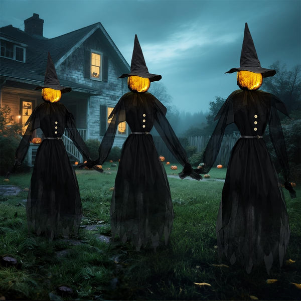 4.9 FT Set of 3 Witches Holding Hands, Multicolored Lighted