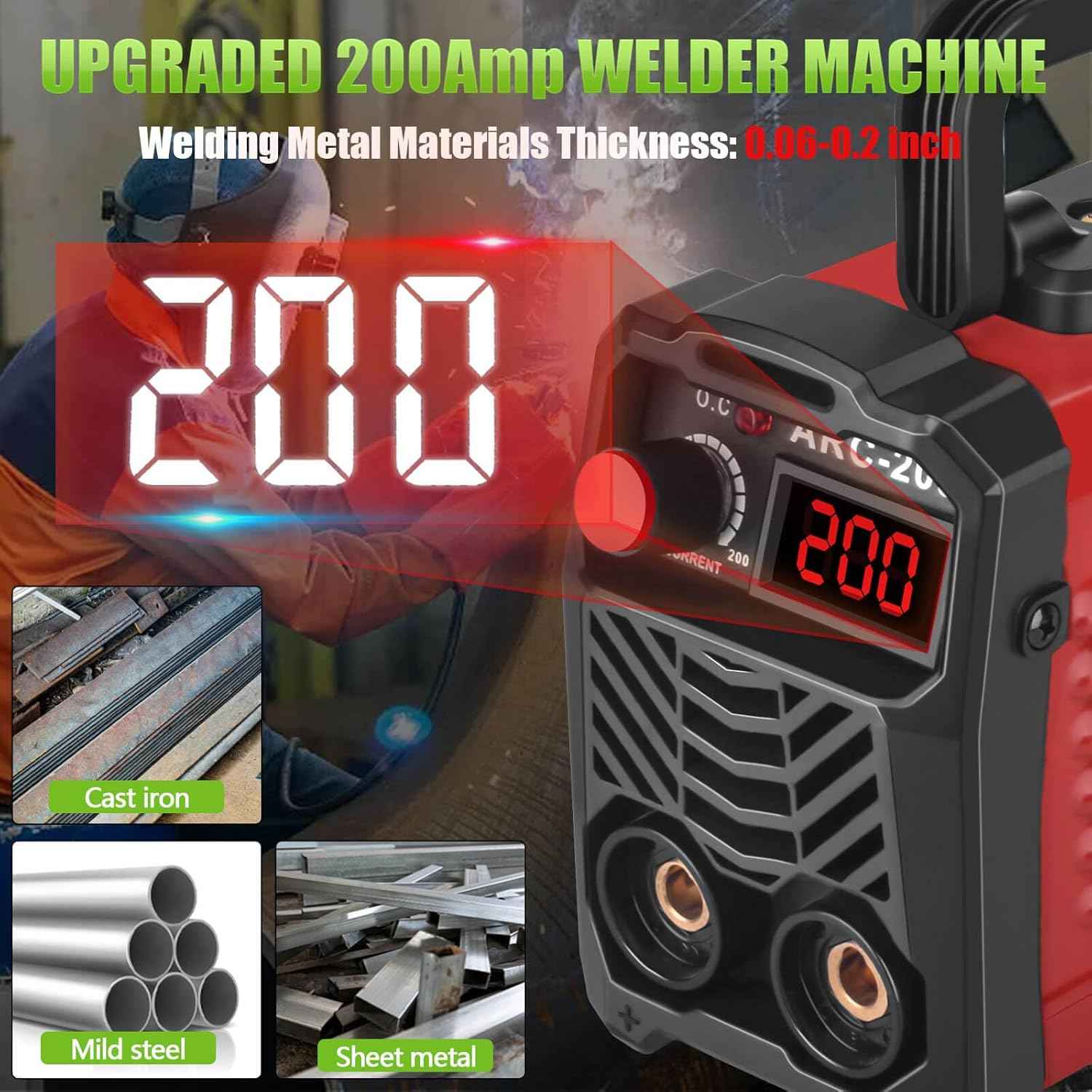 200Amp 20PCS Rods Stick Welder, Super MINI Portable Welding Machine, IGBT Inverter Welder Machine 110V with Hot Start Arc Force Anti-Stick, for 1/16"-1/8" Rod ARC Welder, 2 Chip Hammers