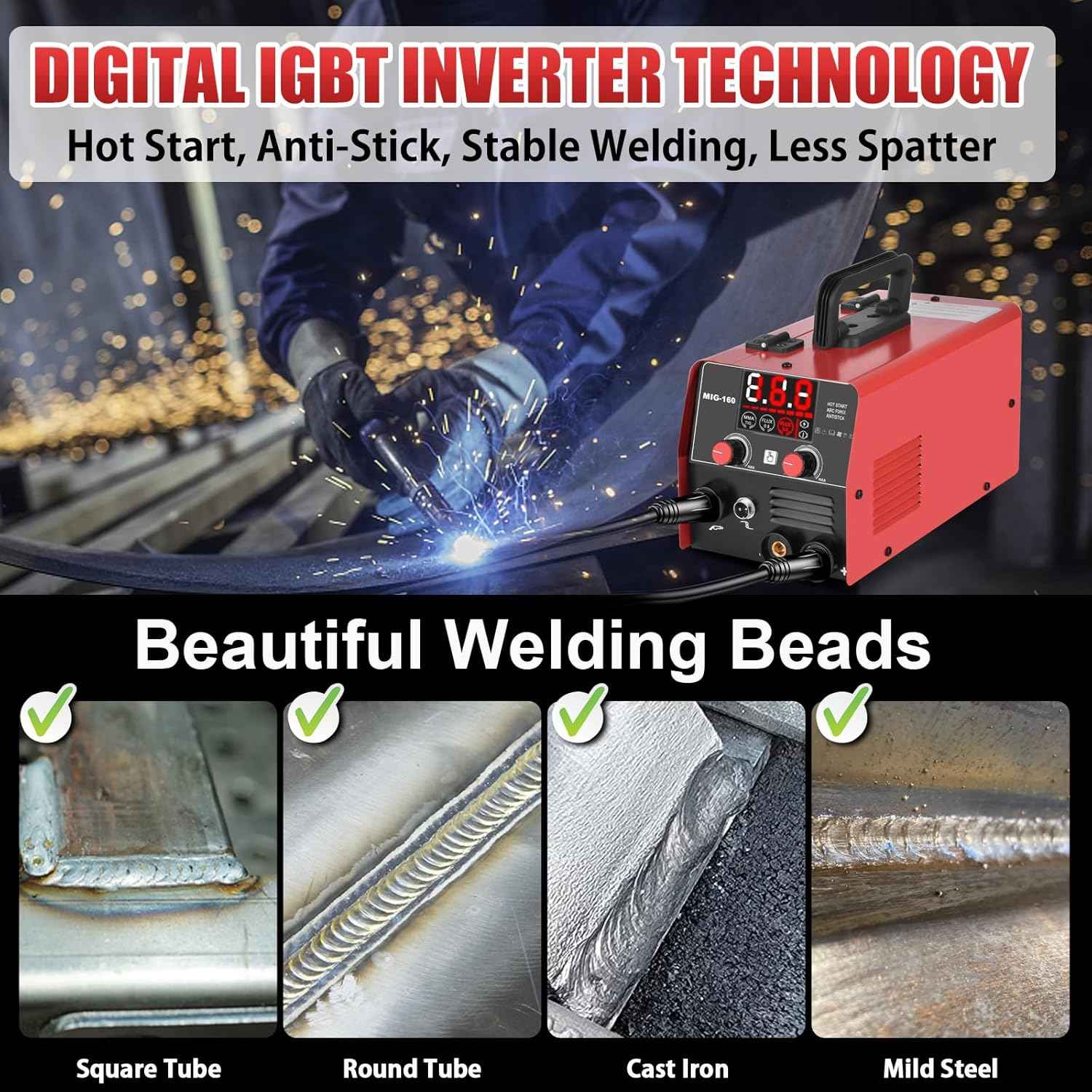 160Amp 3 IN 1 Welder, Flux Core Welder/Lift TIG/Stick Welding Machine, Auto Darkening Welding Glasses MIG Welder, Portable MINI Welder Machine 110V, Gasless MIG Welder with IGBT Inverter