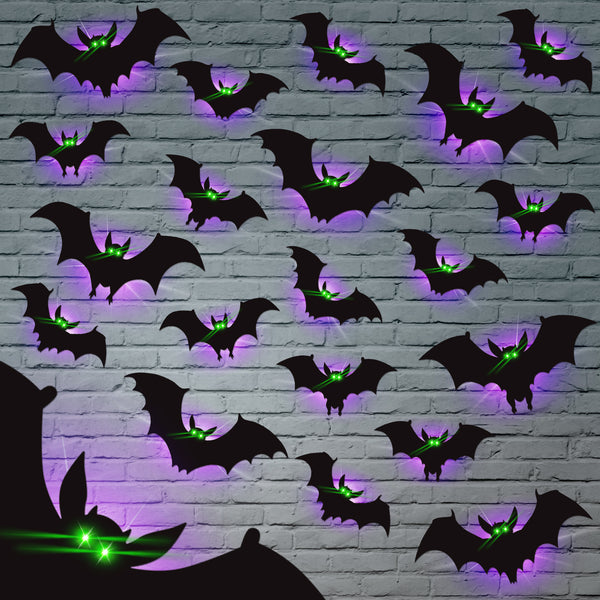 24 Pack Halloween Bats Decorations Wall Stickers with Glow in Dark Eye