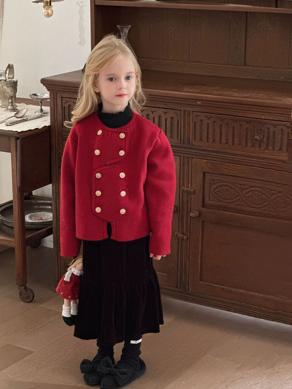 Girls Knit Cardigan | Red Double Breasted Sweater Coat