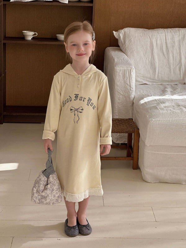 Girls Hoodie Dress | Printed Sweatshirt Dress with Lace Trim