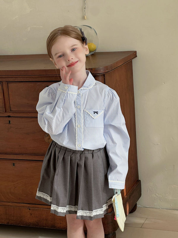 Girls Striped Shirt | Embroidered Lace School Style Blouse