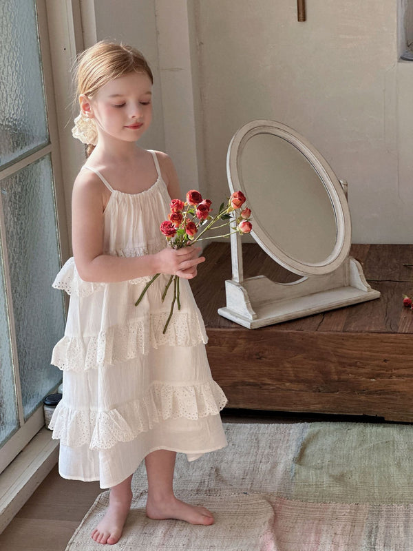 Girls White Princess Dress | Lace Sleeveless Sundress