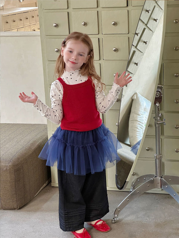 Girls Knit Vest | Red Sleeveless Sweater Tank Top