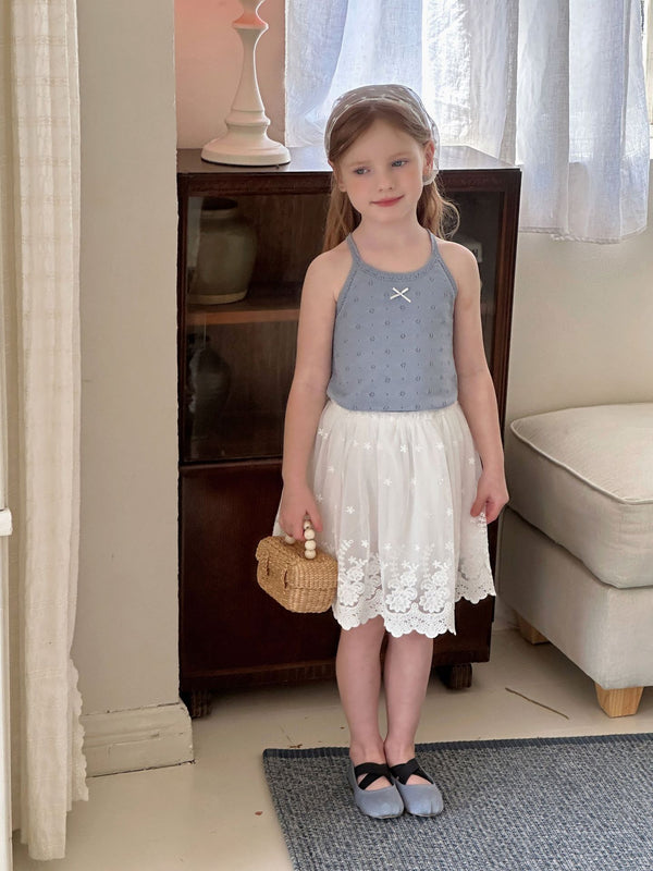 Girls Knit Vest | Lightweight Bow Hollow Out Tank Top