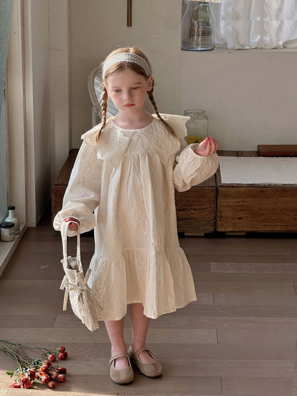 Girls Lace Princess Dress | Embroidered Cotton Party Dress
