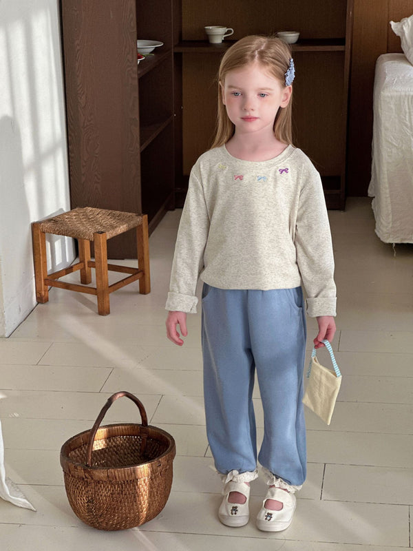 Girls Knit Pants | Lace Trim Loose Long Trousers