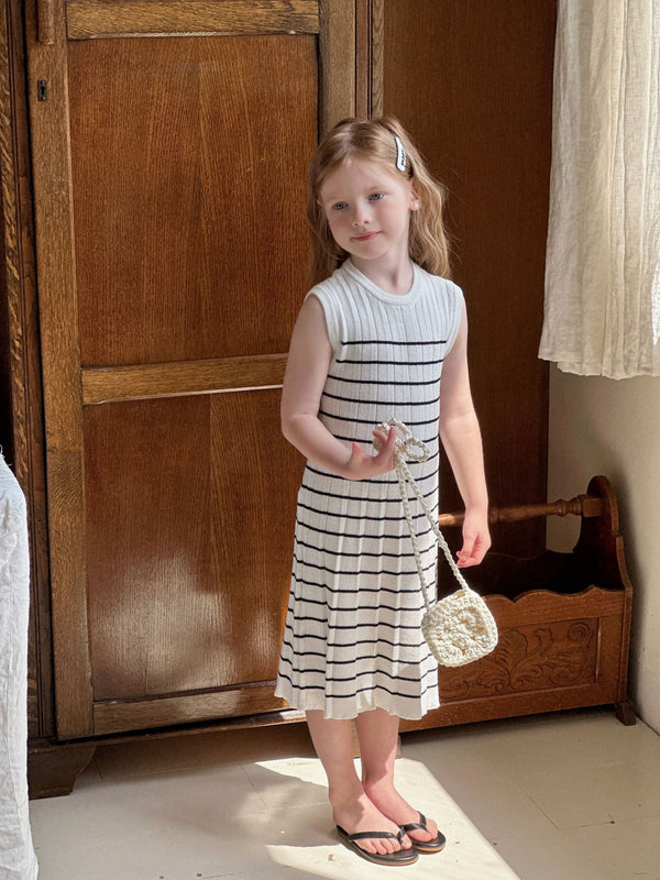 Girls Striped Dress | Sleeveless Knit Maxi Tank Dress