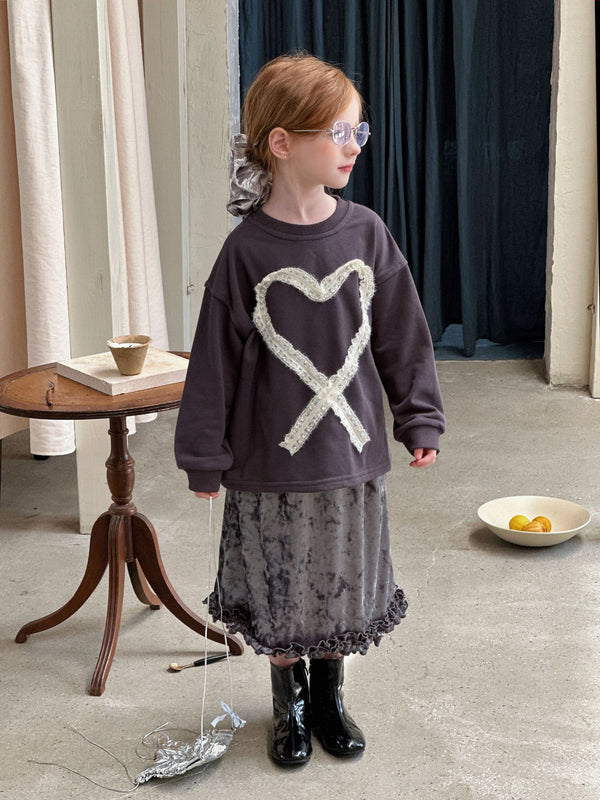 Girls Velvet Skirt | Lace Trim Midi Skirt for Kids