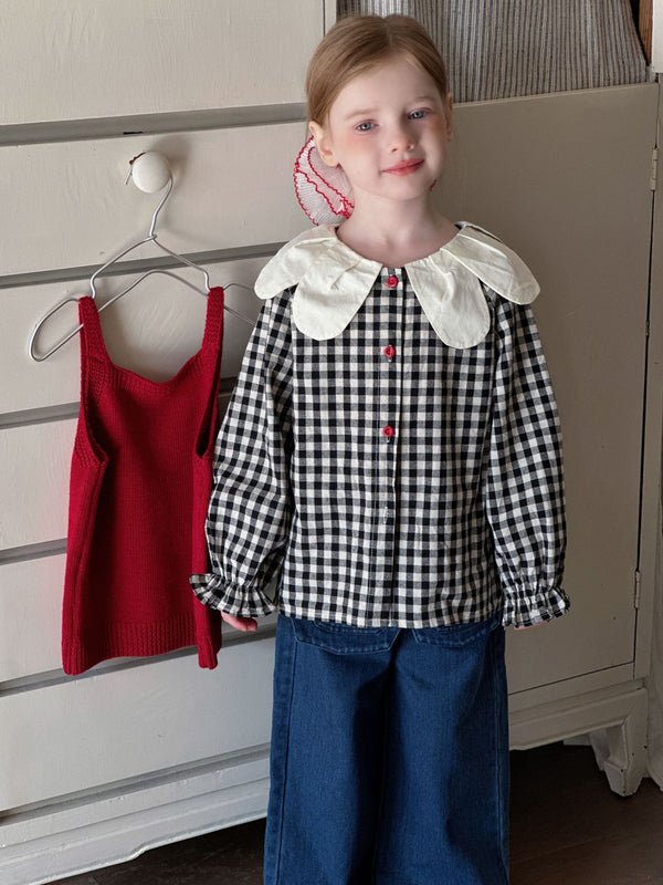 Girls Plaid Shirt | Lace Collar Doll Blouse School Style
