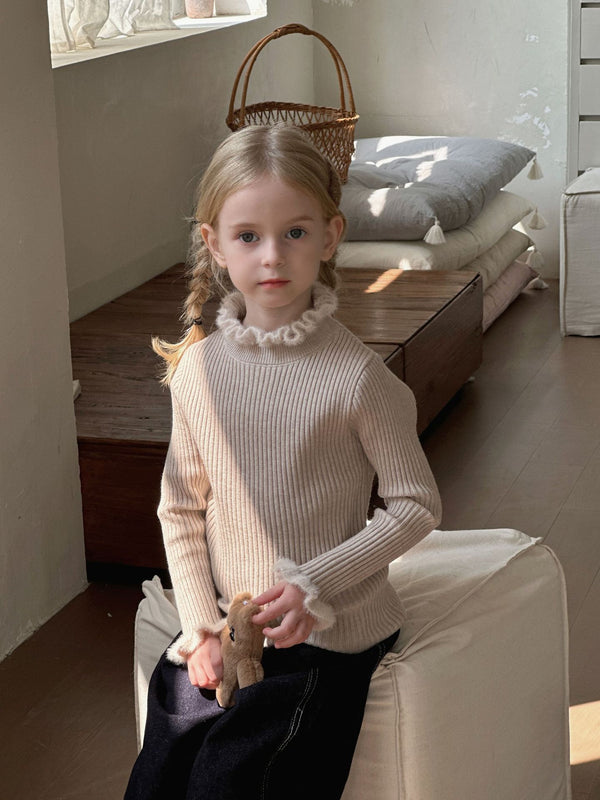 Girls Knit Sweater | Ruffle Hem Princess Sleeve Undershirt