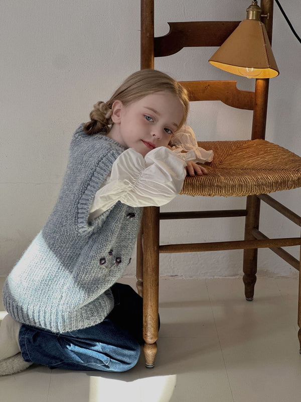Girls Knit Vest | Floral Embroidered Pullover Sweater
