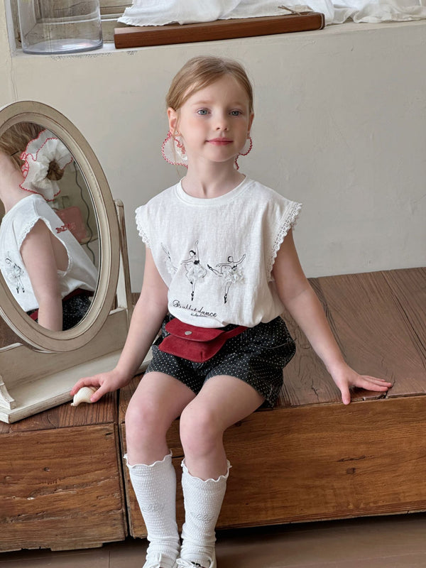 Girls Printed Tank Top Lace T-Shirt