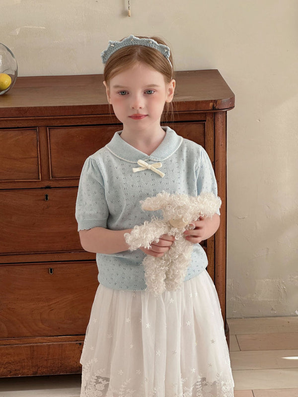 Girls Knitted Sweater | Hollow Design with Cute Bow