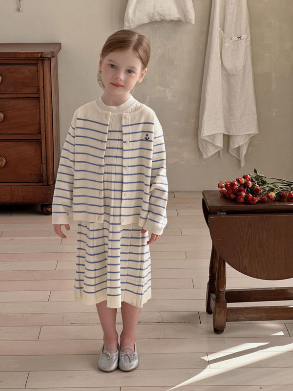 Girls Striped Dress | Knit Princess Midi Short Sleeve Dress