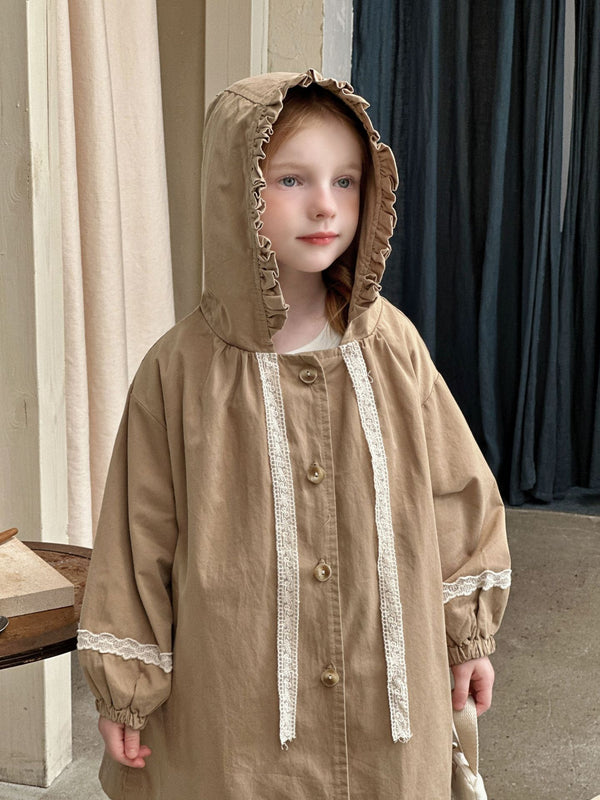 Girls trench coat long hooded jacket