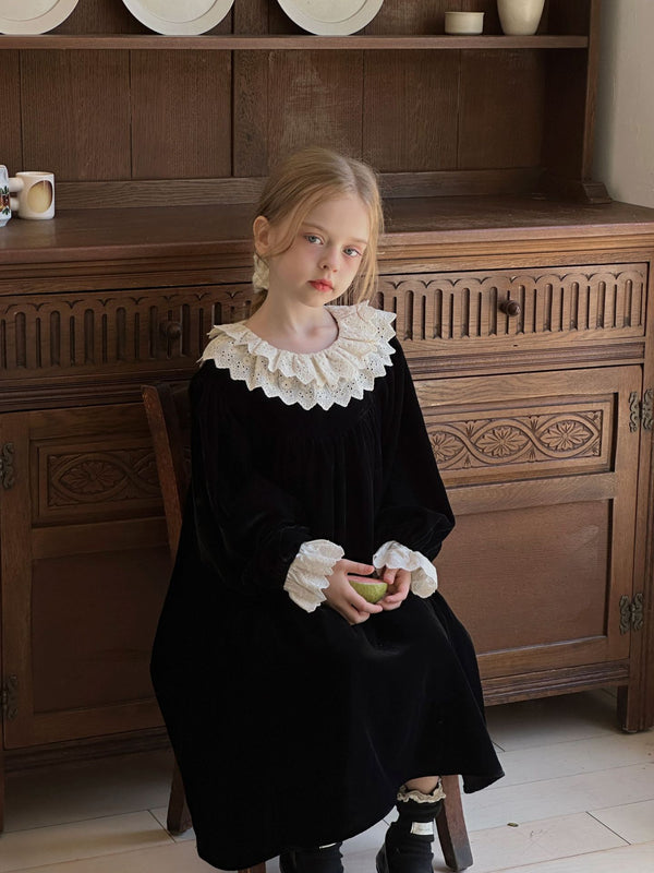 Girls Velvet Dress | French Princess Outfit with Doll Collar