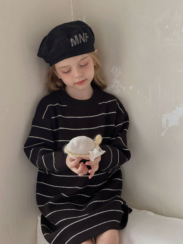 Girls Striped Sweater Dress | Black and White Knit Midi Dress