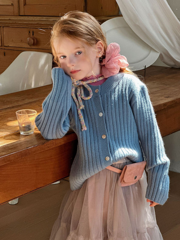 Girls Knit Cardigan | Thick Ribbed Sweater Jacket
