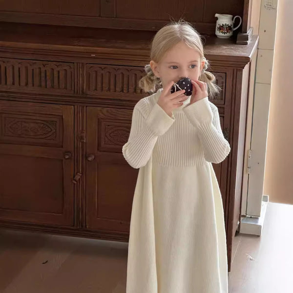 Girls Dress Spring and Autumn Knitted Princess Dress and Long Sweater Skirt