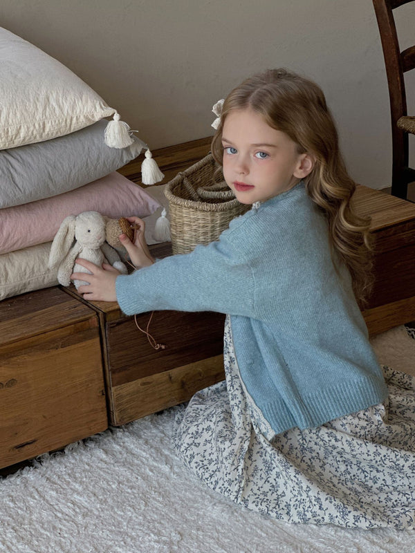Girls Knit Cardigan | Lace Trim Crew Neck Sweater Jacket