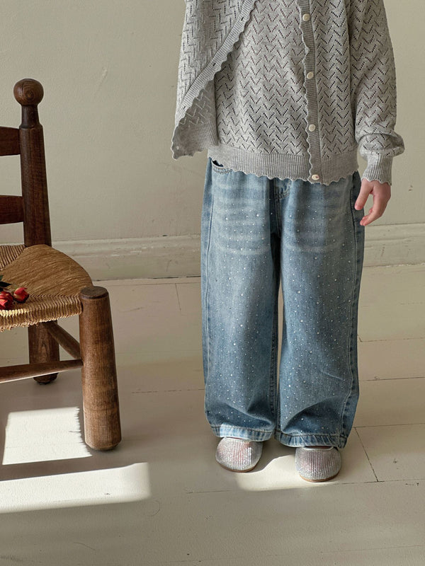 Girls hot diamond jeans foreign style straight loose trousers
