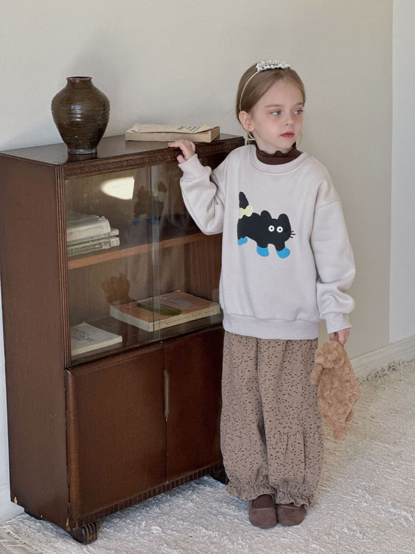 Girls Fleece Sweatshirt | Warm Pullover Cat Print Top