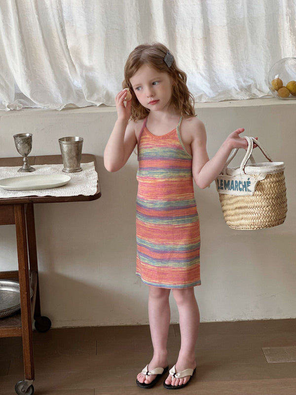 Girls Striped Knit Dress | Colorful Sleeveless Maxi Sundress