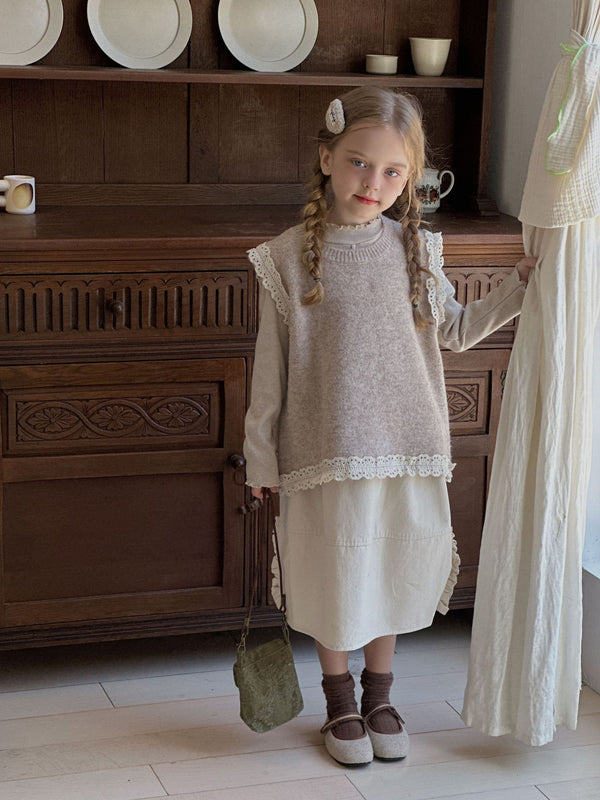 Girls Outfit Set | Lace Vest, Undershirt & Skirt Three-Piece