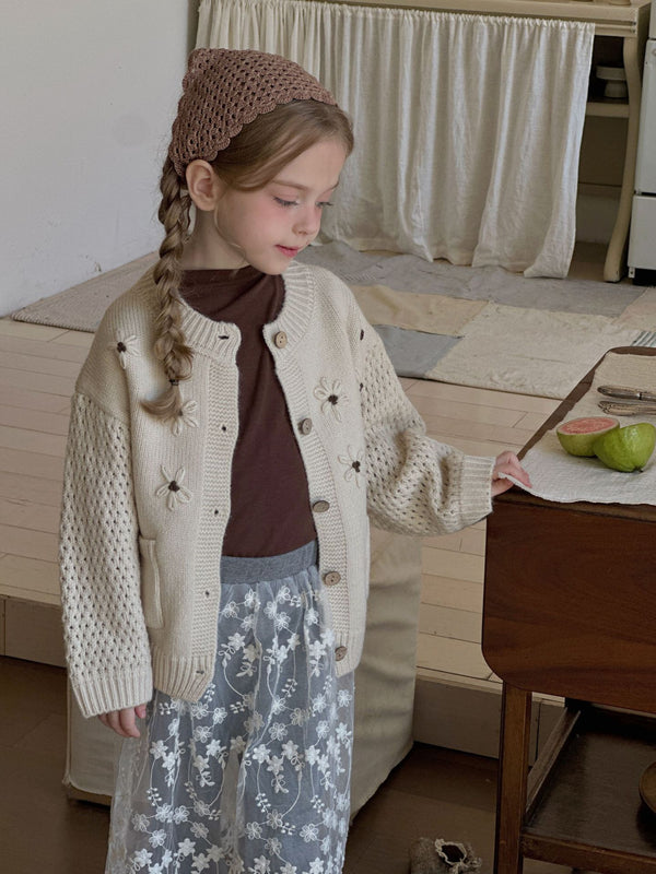 Girls Knit Cardigan | Floral Crochet Sweater Jacket