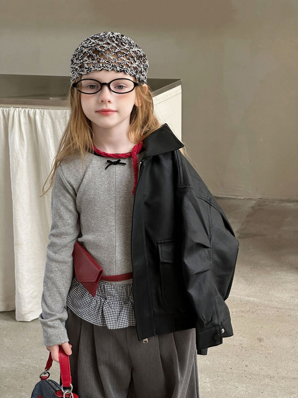 Girls Ribbed Undershirt | Contrast T-Shirt with Bow
