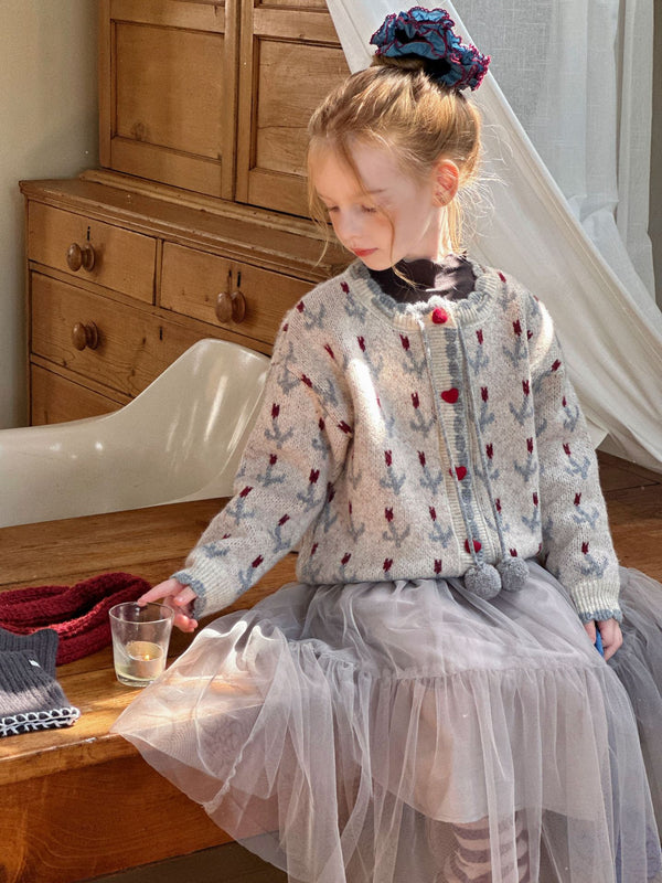 Girls crochet sweater autumn and winter contrasting cardigan jacket