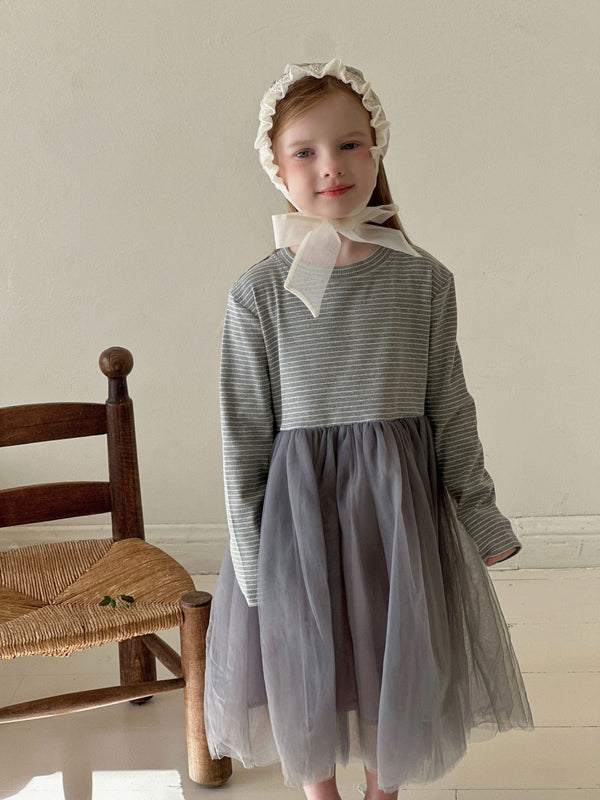Girls Princess Dress | Long Sleeve Mesh Patchwork Gown