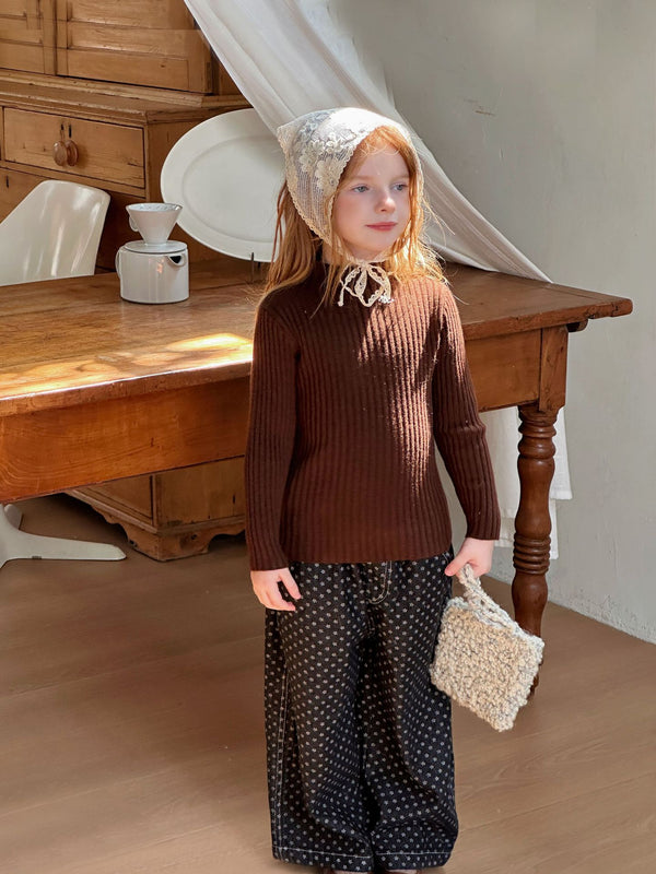 Girls Half Turtleneck Sweater | Thick Knit Undershirt Top