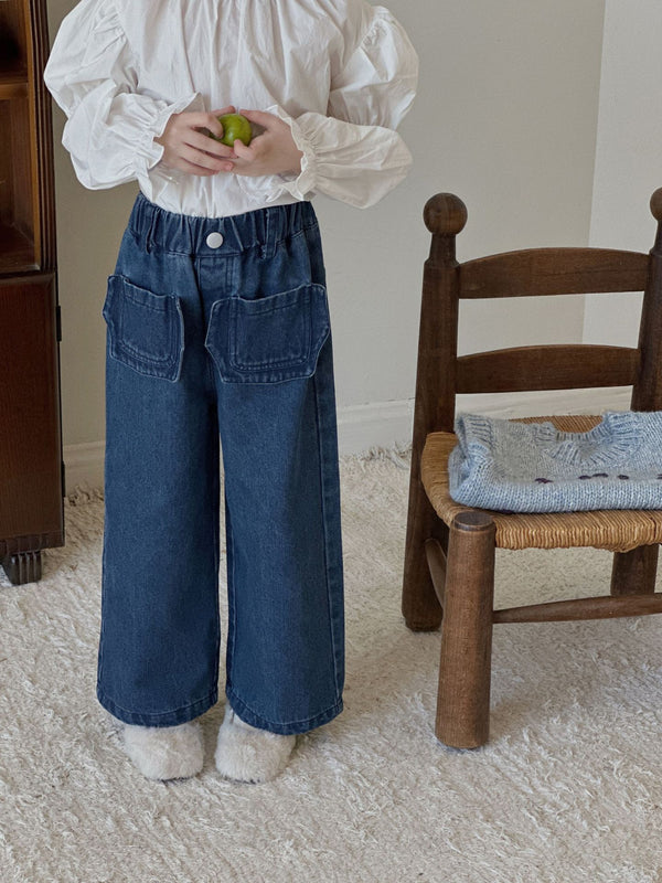 Girls Jeans | Straight Denim Pants with Flower Pocket