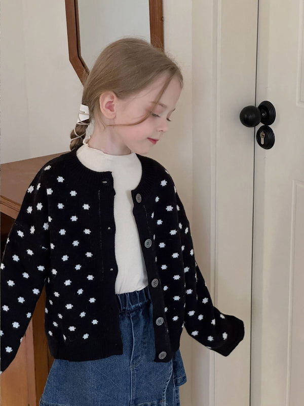 Girls Knit Cardigan | Retro Polka Dot Sweater Jacket