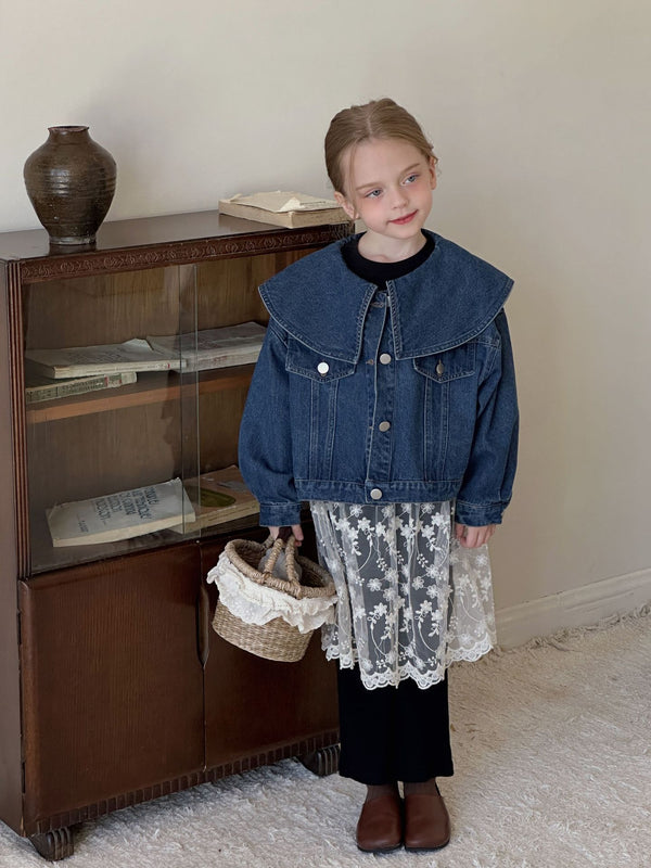 Girls Denim Jacket | Short Coat with Lapel Collar
