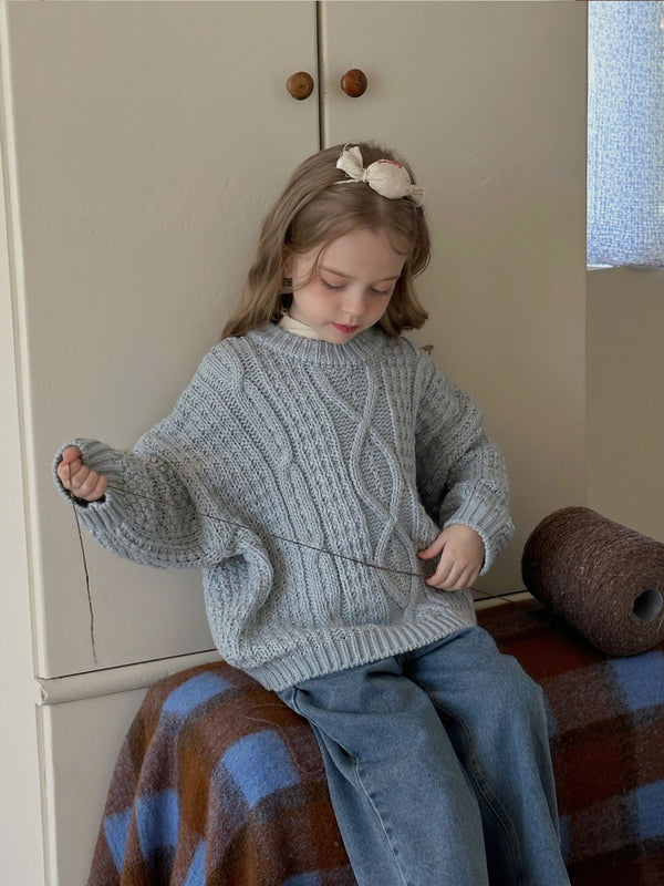 Girls Knit Sweater | Crochet Pullover Thick Knit Jacket