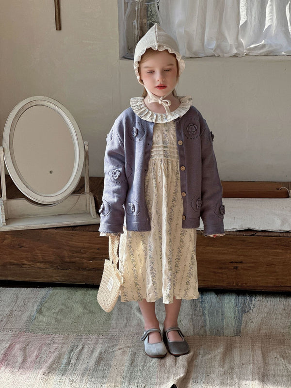 Girls Knit Cardigan | Vintage Crochet Hollow Sweater Jacket